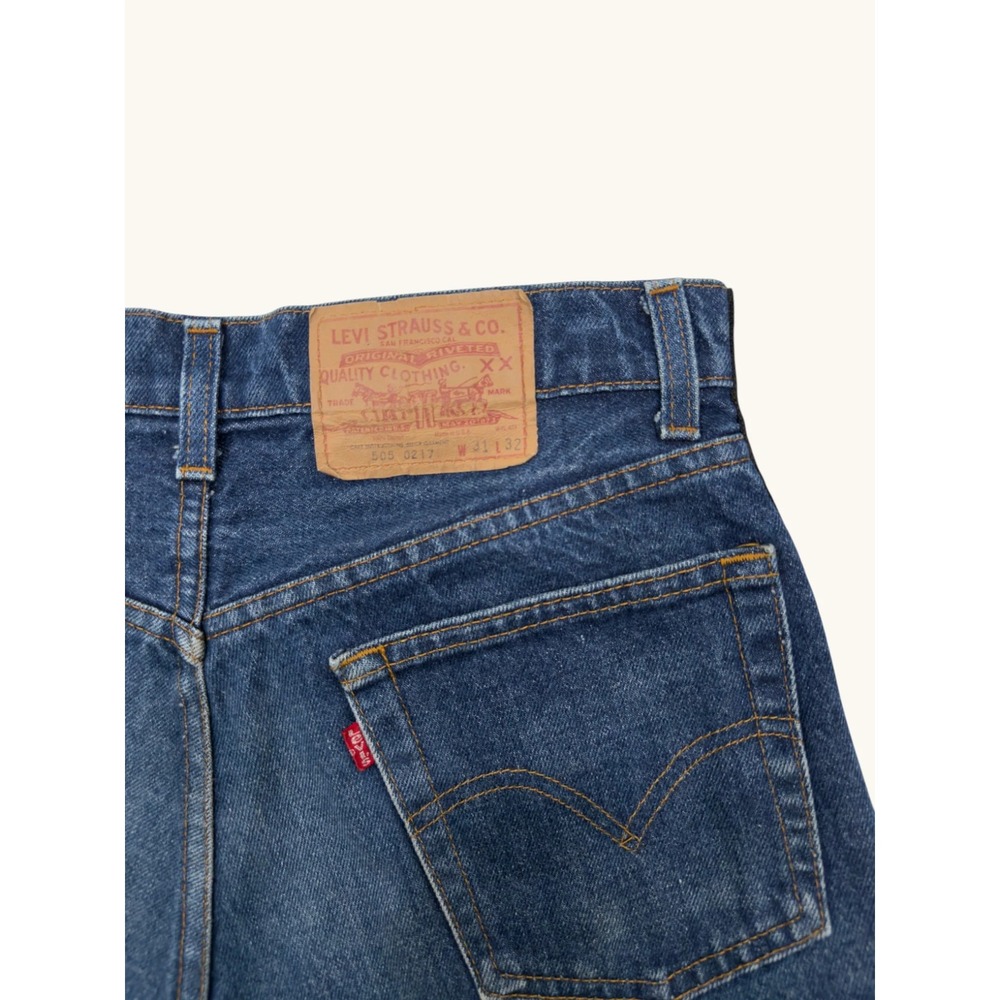 Vintage Levis 505 Reworked Denim Shorts Side Stripe Dark Wash Cut Offs W31